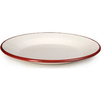 Smaltovaný tanier bielo-červený 28 cm