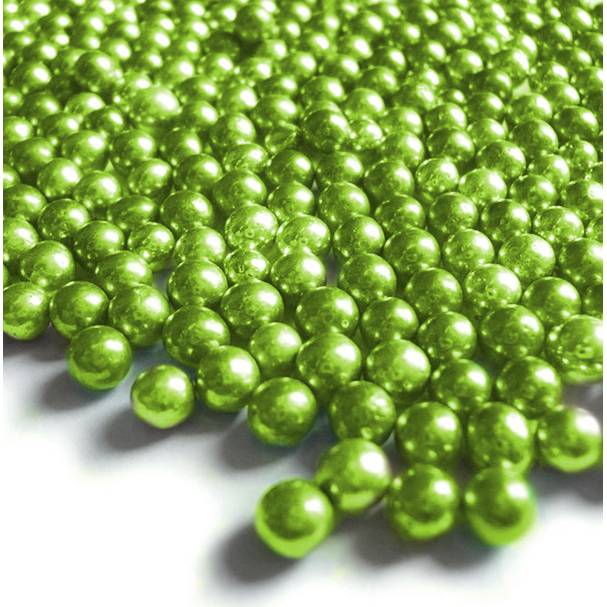 Cukrové guľôčky 6mm zelené metalické 50g - 