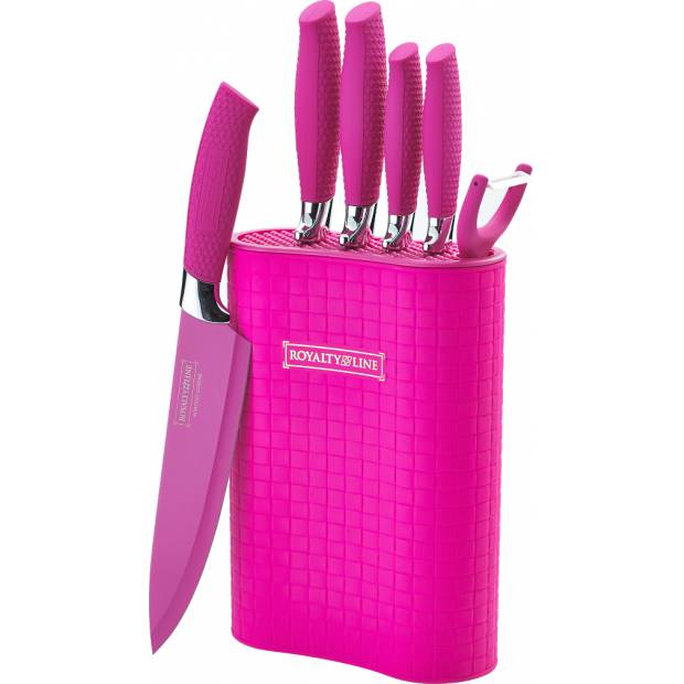 5-dielna súprava nožov + škrabka + stojan RL-6MSTP ružová - RoyaltyLine