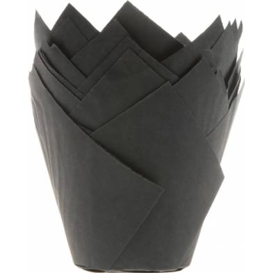 Čierne papierové košíčky na mafiny tulipán 200 ks