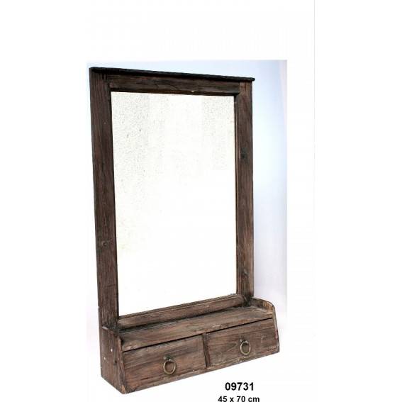 Zrkadlo z dreva so zásuvkami, sivohnedá patina, rozmer 70x45 cm - IntArt
