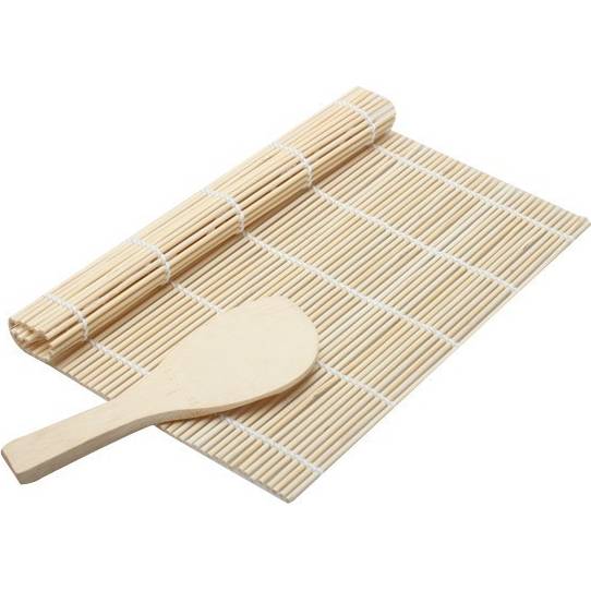 Bambusová rolovacia podložka na sushi a lyžica - Barekom