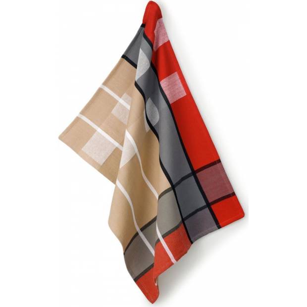 Utierka TABEA 100 % bavlna, dekor kocka, béžová/červená/sivá 50 × 70 cm KL-11732