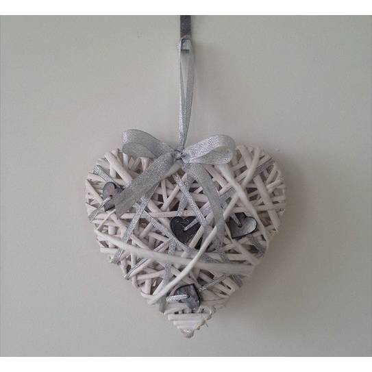 Srdce z prútia a dreva 20 cm, biele - Art