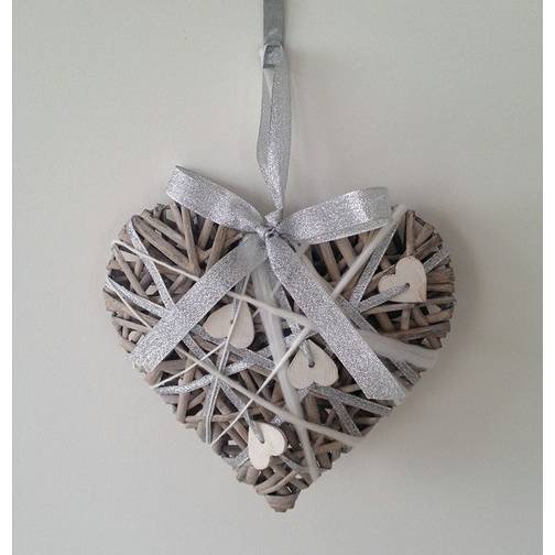 Srdce z prútia a dreva 20 cm, sivé - Art