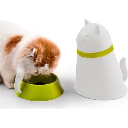 Miska pre mačky s podnosom na jedlo Kitt, biela - QUALY