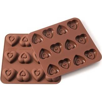 Silikónová forma na čokoládu - srdcia s reliéfnymi srdiečkami - Silikomart