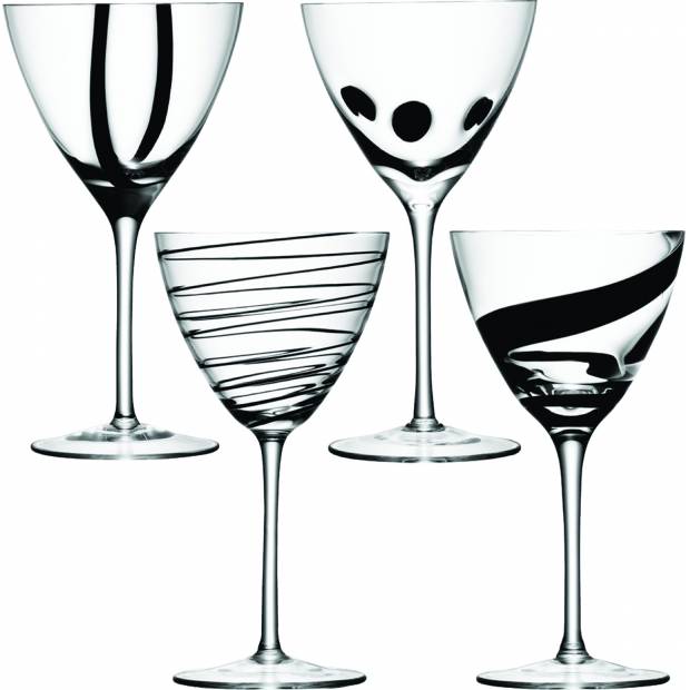 LSA JAZZ sklenice na víno, 400 ml, 4 ks, čirá/černá, Handmade G921-12-987 LSA International