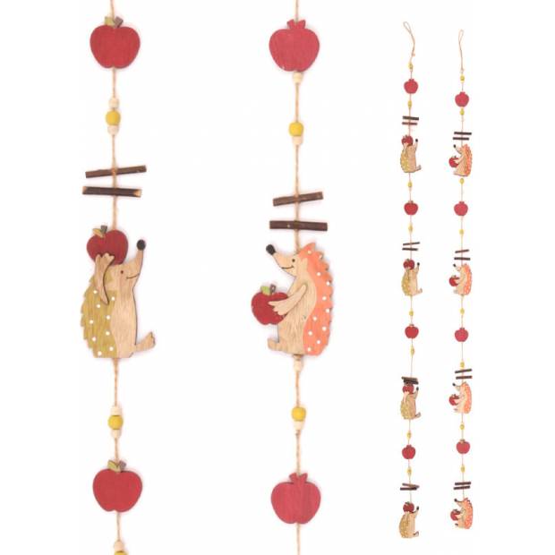 Girlanda s dřevěnou dekorací ježků, mix dvou barev. Cena za 1ks. KLA363 Art