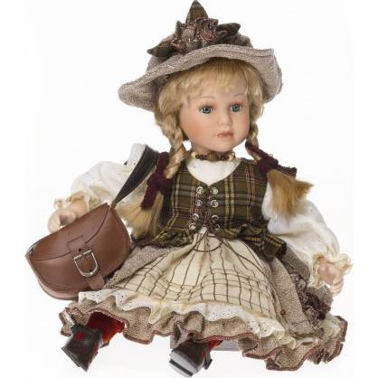 Blonďavá bábika sediaca v retro šatách 32cm - IntArt