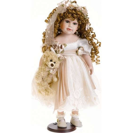 Porcelánová bábika - s hnedými kučerami, 55 cm - IntArt