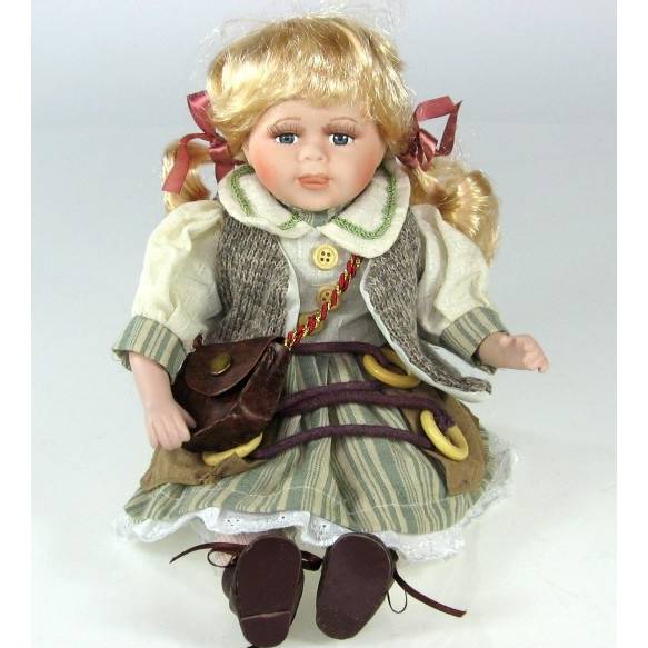 Sediaca porcelánová blond bábika - IntArt