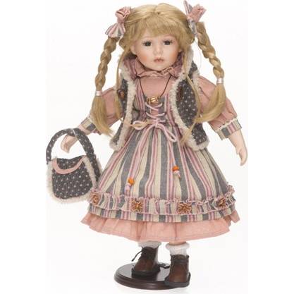 Porcelánová bábika v sivej a ružovej farbe - IntArt