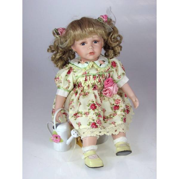 Porcelánová bábika v kvetinových šatách 35 cm - IntArt