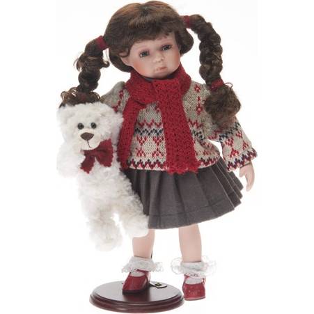 Porcelánová bábika 36 cm s medvedíkom a šatkou - IntArt
