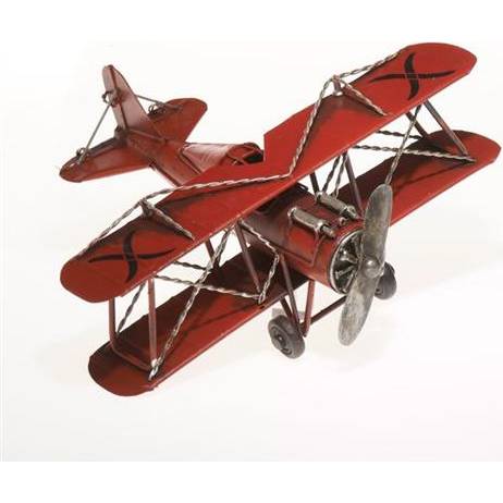 Plechový model letadla dvouplošník červený 22cm