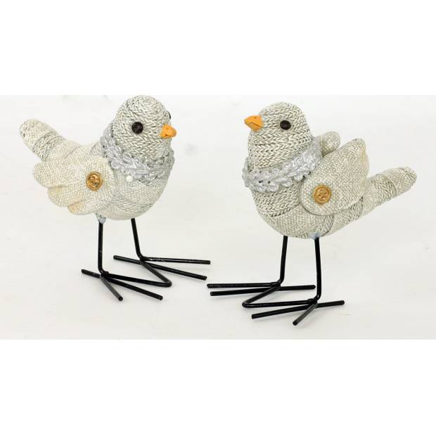 Ptáček, polyresinová dekorace s bílými  glitry AND135 Art