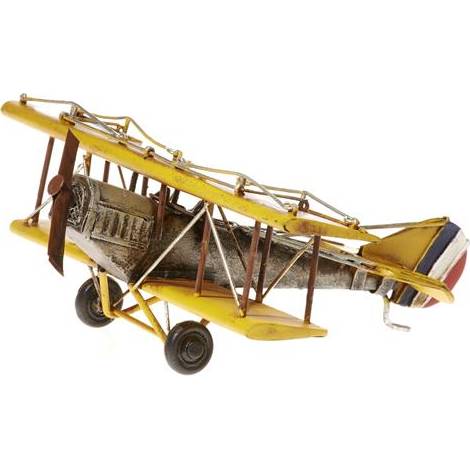 Plechový model lietadla dvojplošník žltý 22cm - IntArt