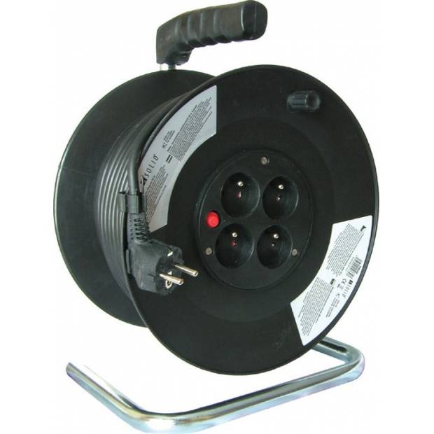 prodlužovací přívod na bubnu, 4 zásuvky, 50m, černý kabel, 3x 1,5mm2 PB02 Solight