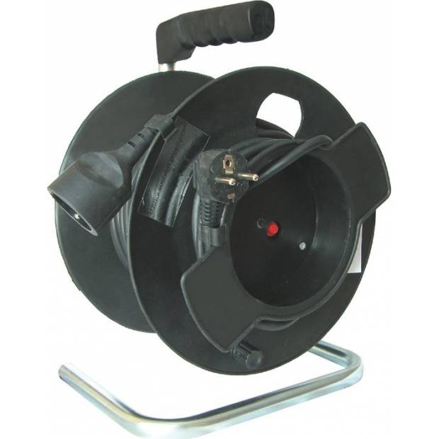 prodlužovací přívod na bubnu, 1 zásuvka, 25m, černý kabel, 3x 1,5mm2 PB11 Solight