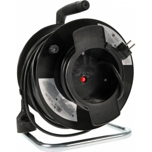 prodlužovací přívod na bubnu, 1 zásuvka, 50m, černý kabel, 3x 1,5mm2 PB12 Solight