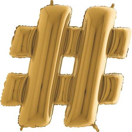 Nafukovací balónik symbol hashtag (mriežka) zlatý 102 cm