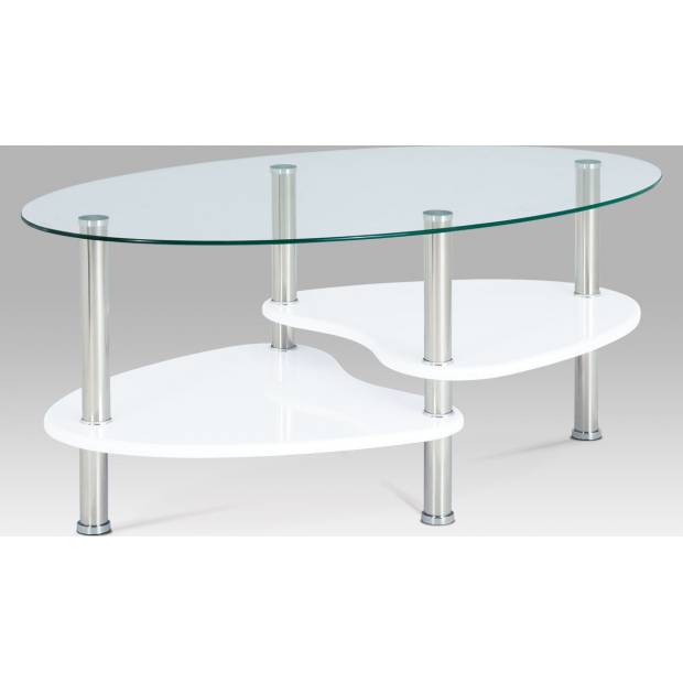Konferenční stolek, sklo / police vysoký lesk bílý / leštěný nerez ACT-007 WT1 Art