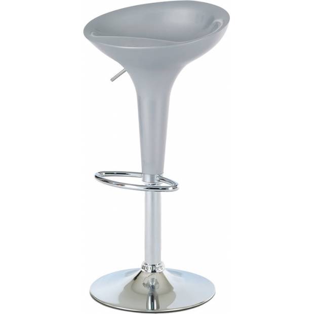 Barová stolička, strieborný plast, chrómová podnož, výškovo nastaviteľná AUB-9002 SIL - Art
