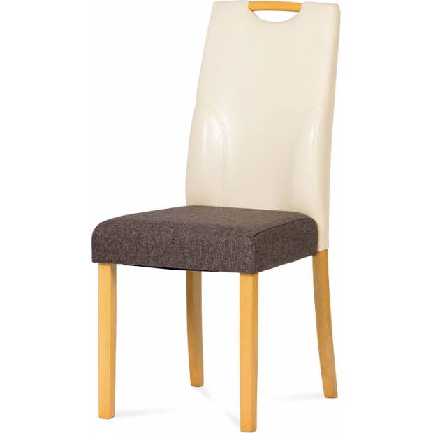 Jídelní židle buk / opěradlo koženka krémová, sedák látka šedá AUC-208crm BUK3 Art