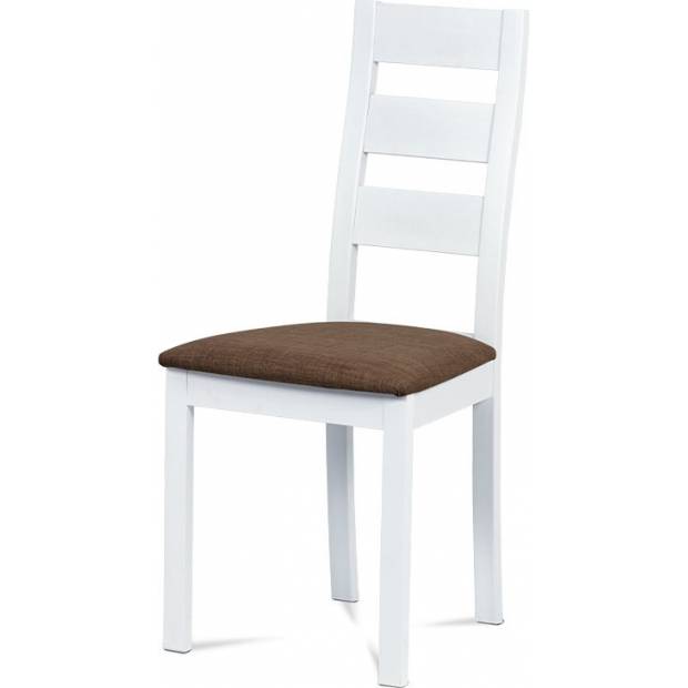 Jídelní židle, masiv buk, barva bílá, látkový hnědý potah BC-2603 WT Art