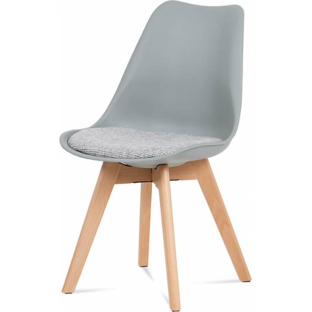 Jídelní židle, šedý plast, šedá tkanina, masiv natural CT-722 GREY Art