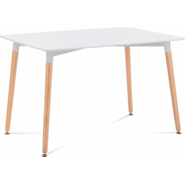 Jídelní stůl 120x80x76 cm, MDF / kovová kostrukce - bílý matný lak, dřevěné nohy masiv buk, přírodní odstín DT-705 WT1 Art