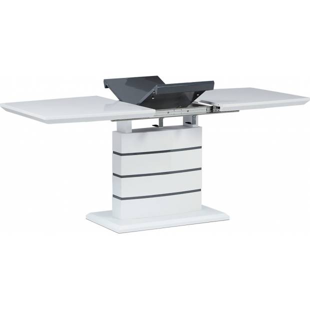 Jídelní stůl 140+40x80 cm, vysoký lesk bílá + šedá HT-410 WT Art
