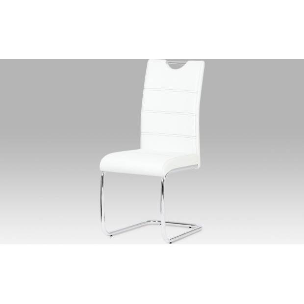 Jídelní židle, chrom / koženka bílá HC-581 WT Art