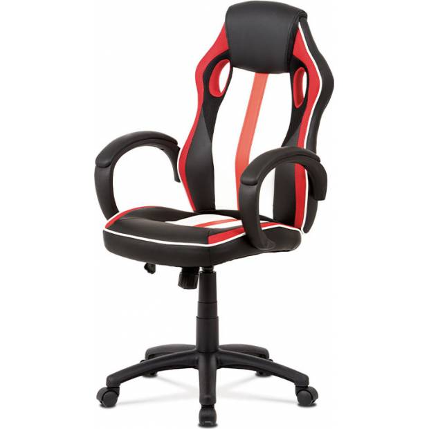 Kancelářská židle, červená-černá-bílá ekokůže+MESH, houpací mech, kříž plast černý KA-V505 RED Art