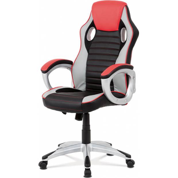 Kancelářská židle, červená-černá ekokůže, houpací mech, kříž plast stříbrný KA-V507 RED Art