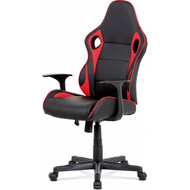 Kancelářská židle - černá ekokůže, červená látka MESH, houpací mech., plastový kříž KA-E807 RED Art