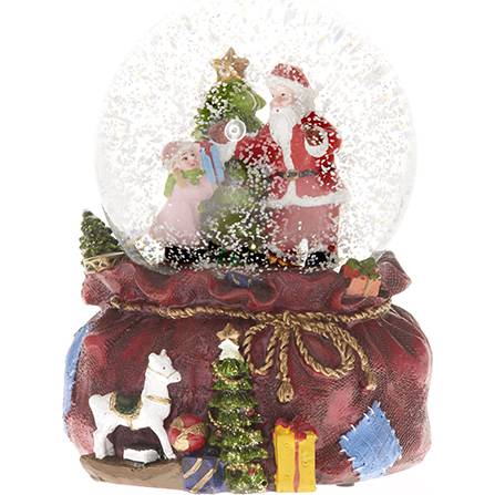Vianočný snehuliak Santa s dievčaťom 12x10cm hrajúci sa a žiariaci - IntArt