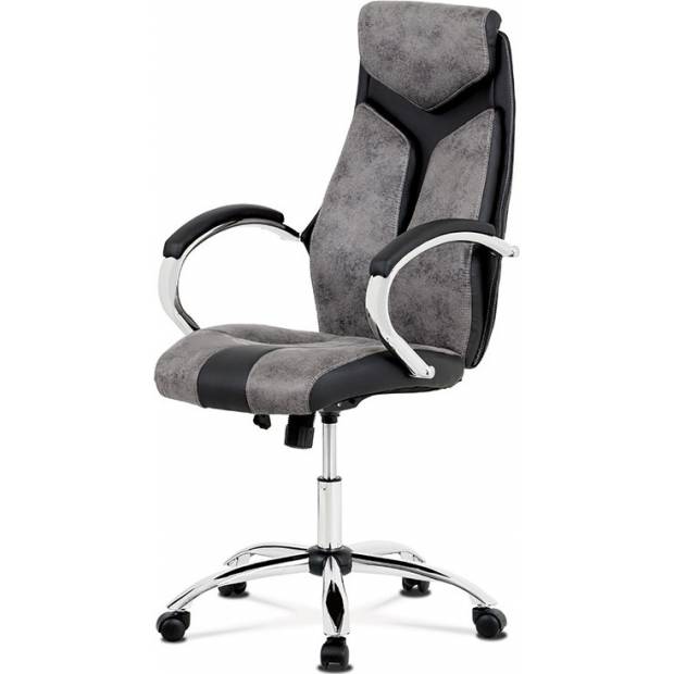 Kancelářská židle, látka šedá+ekokůže černá, houpací mech, kovový kříž KA-N520 GREY Art