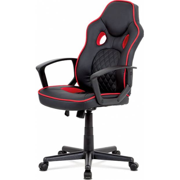 Kancelářská židle, černá ekokůže+červená látka, houpací mech, plast kříž KA-N660 RED Art