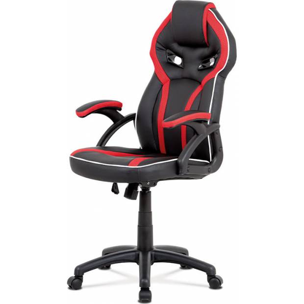 Kancelářská židle, černá ekokůže+červená látka MESH, houpací mech, plast kříž KA-N662 RED Art
