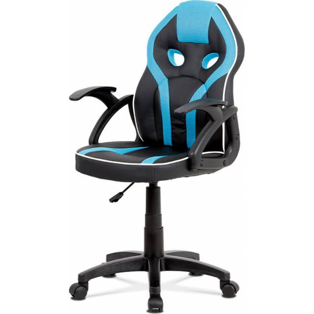 Kancelářská židle, černá ekokůže+modrá MESH, výškově nast, plast kříž KA-N664 BLUE Art