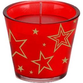 Vánoční svíčka ve skle O 75 x 77 mm červená Star Mix