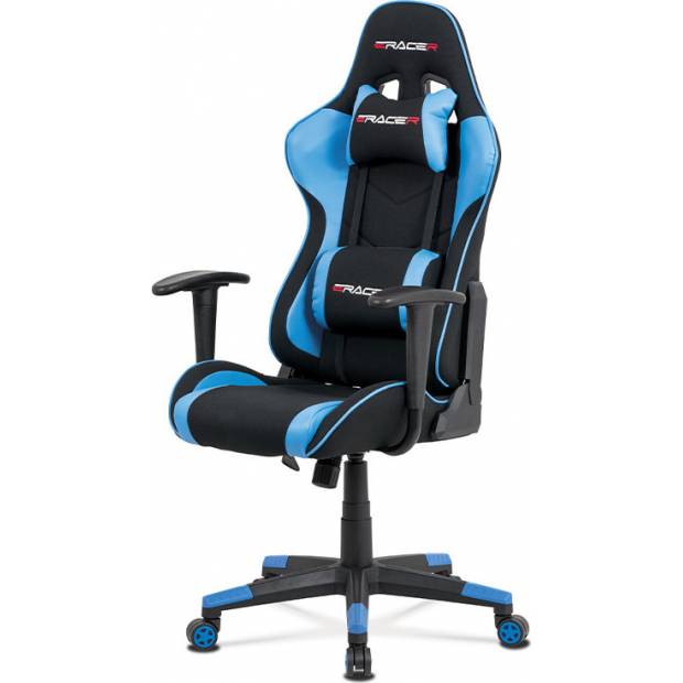 Kancelářská židle, modrá ekokůže + černá látka, houpací mech., plastový kříž KA-V608 BLUE Art