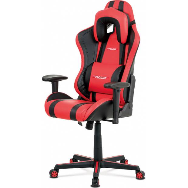 Kancelářská židle, červená+černá ekokůže, houpací mech., plastový kříž KA-V609 RED Art