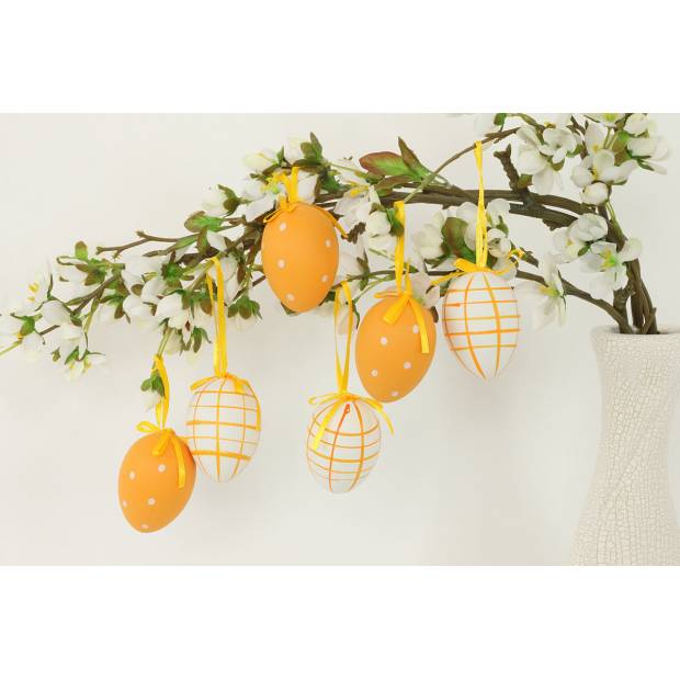 Vajíčko oranžové plastové 6 cm, dekorační na zavěšení,cena za sadu 6 kusů VEL5028 Art