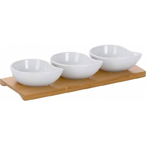 Servírovacie misky PHILIPA 4ks, porcelán/bambus, 26x10x4,5cm - Kela