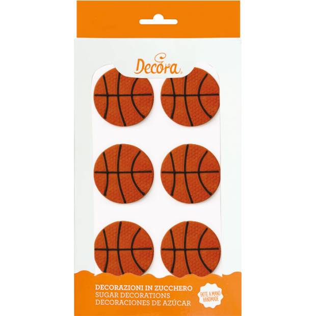 Cukrové ozdoby na tortu basketbalová lopta 4,5 cm 6 ks