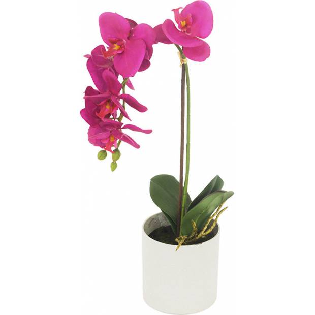 Orchidea v betonovém květnáči, barva tmavě růžová. Květina umělá. VK-1251 Art
