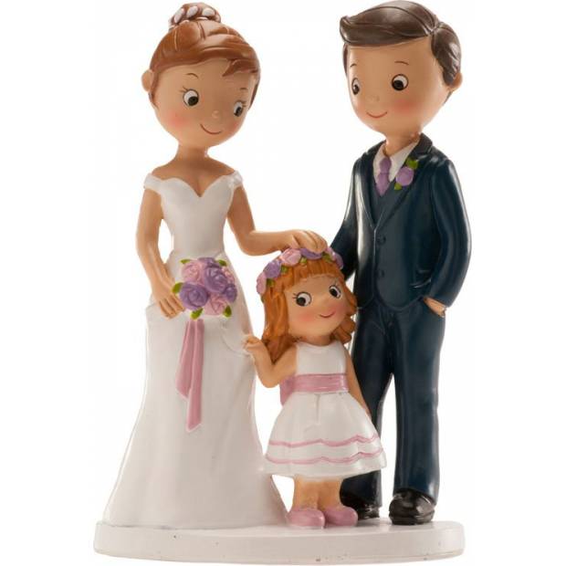 Svadobná figúrka na tortu 16 cm manželia s dievčatkom